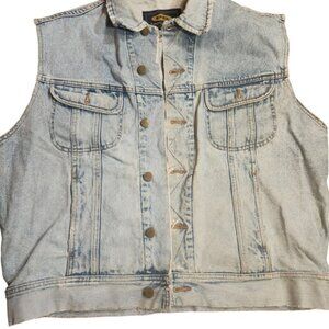 President Stone Mens Light Wash Denim Vest Cotton Button Front Size Medium chore